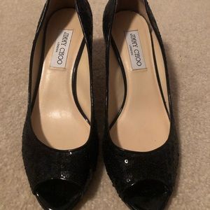 COPY - Jimmy Choo black sequin peep toe pumps